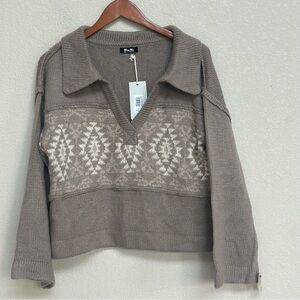 NWT Miss Me Women’s Sweater Small Beige Brown Collared Knit Pullover